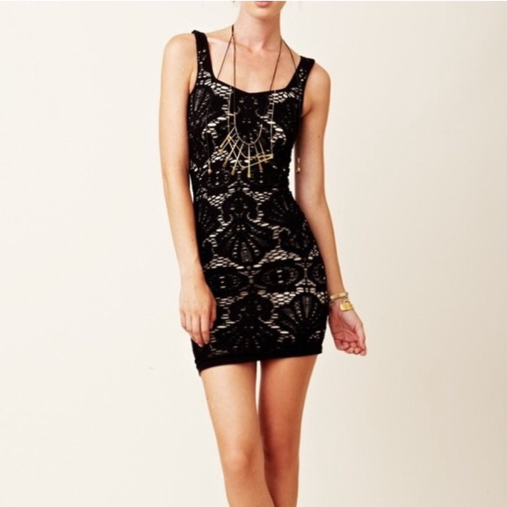 Free People Intimately Medallion Elegant Black Lace Dress